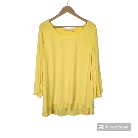 Soft Surroundings Tops - Soft Surroundings Yellow Gabby Gauze Bell Sleeve Tunic Top Sz L